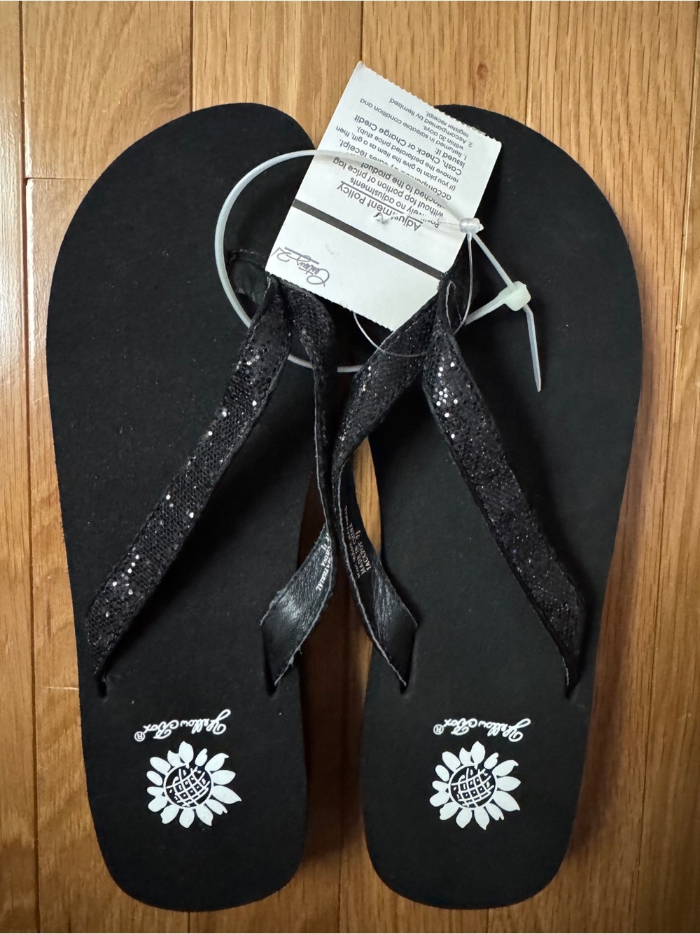 NWT Yellow Box Brand Women's Black Sequin Flip Flop Sandals